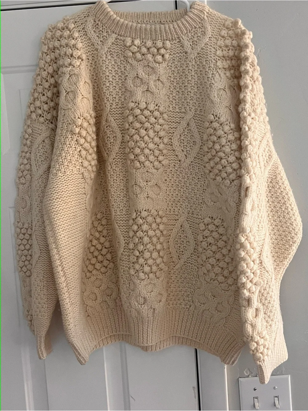 Vintage Sharper Image Cream Cable & Bobble Knit Crewneck Sweater